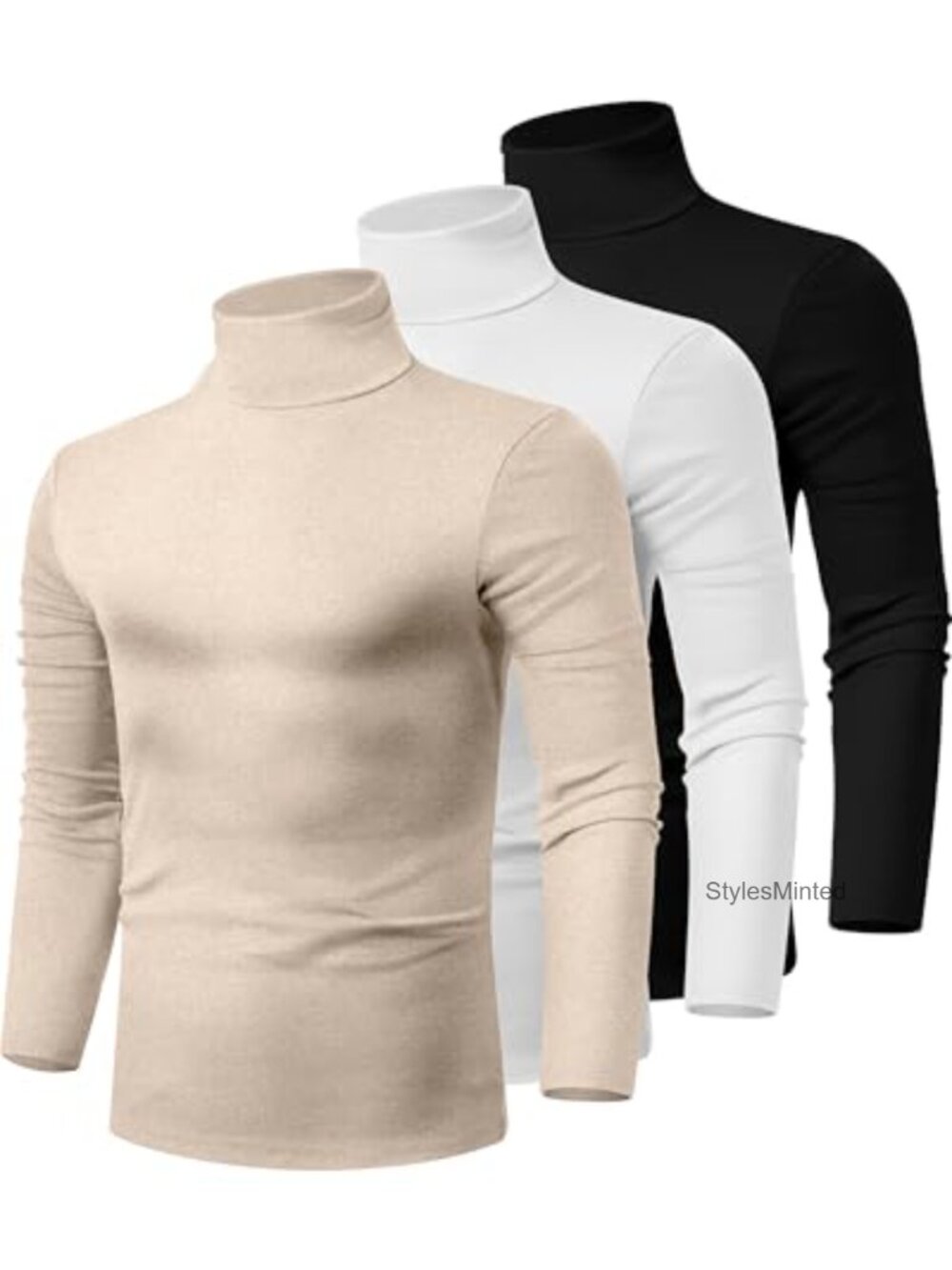 Men's Cotton Turtleneck Long Sleeve Shirts 3 Pack Fitted Pullover Tops